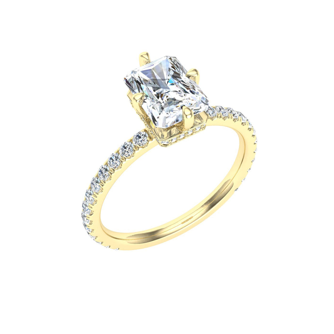 Destiny's Radiant Cut Compass Prong Moissanite Engagement Ring Yellow Gold