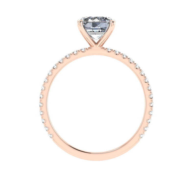 Devotion Emerald Cut Solitaire Moissanite Engagement Ring Rose Gold