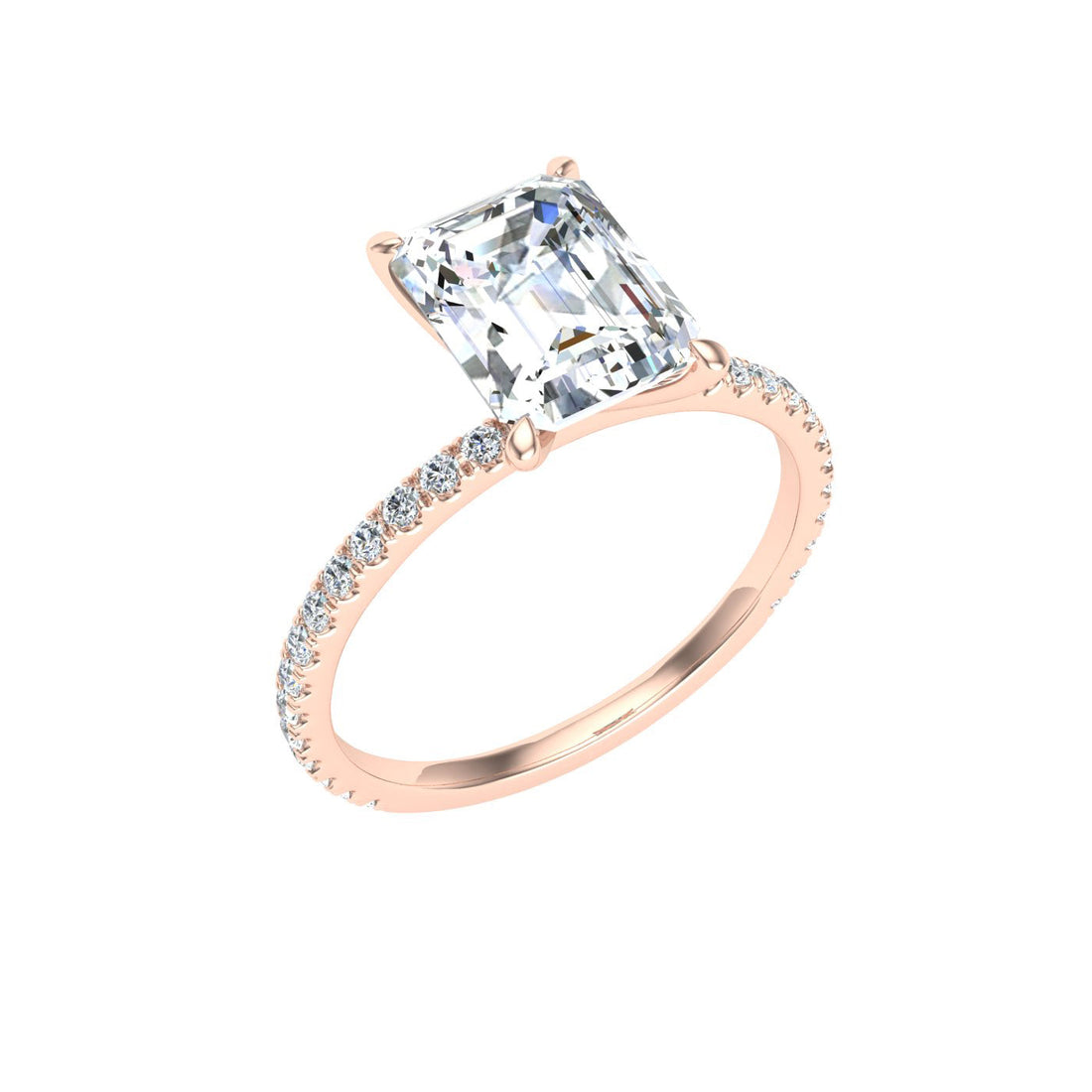 Devotion Emerald Cut Solitaire Moissanite Engagement Ring Rose Gold