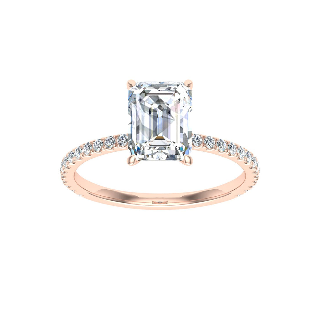 Devotion Emerald Cut Solitaire Moissanite Engagement Ring Rose Gold