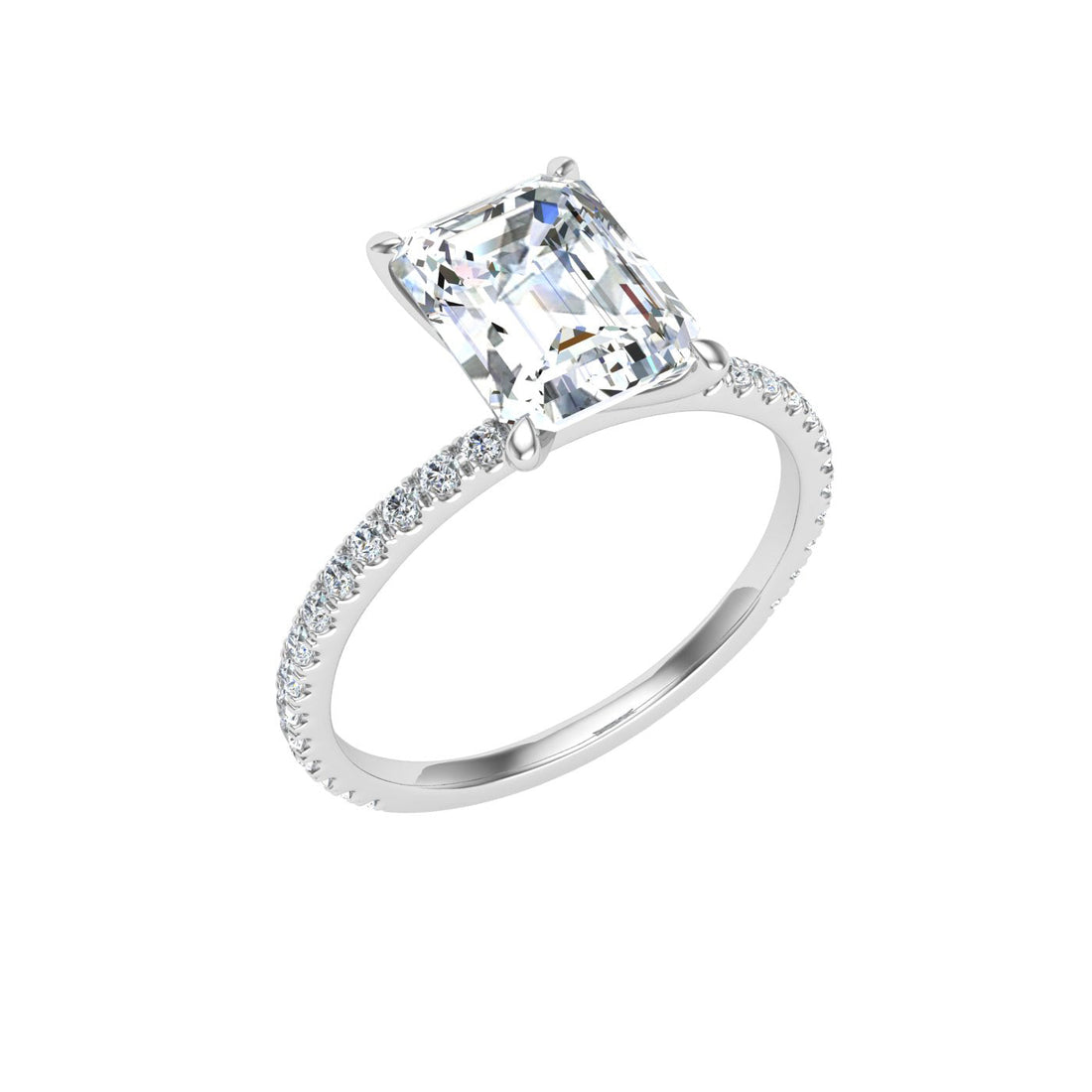 Devotion Emerald Cut Solitaire Moissanite Engagement Ring White Gold