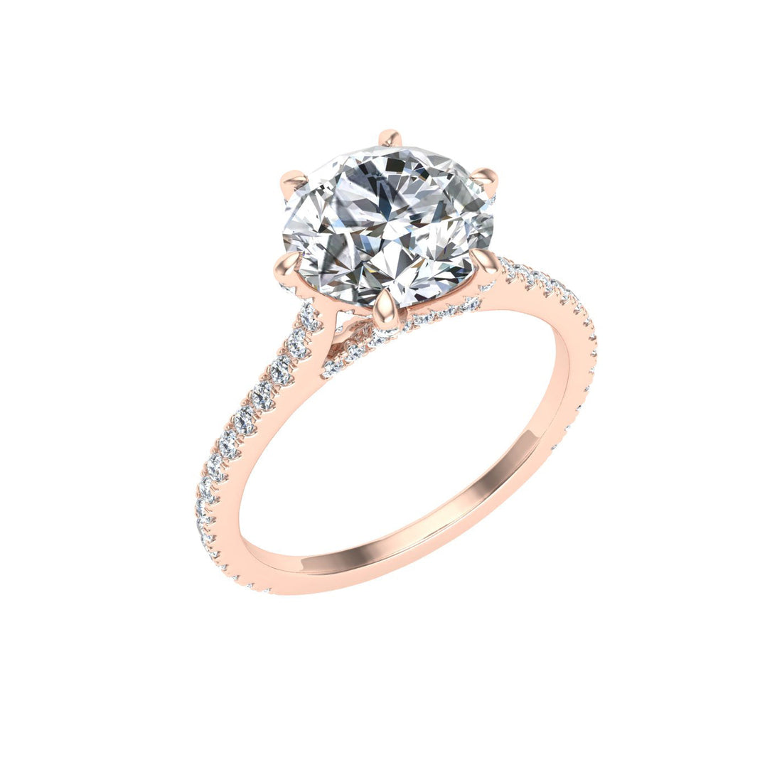 Devotion Round Cut Side Stones Moissanite Engagement Ring Rose Gold