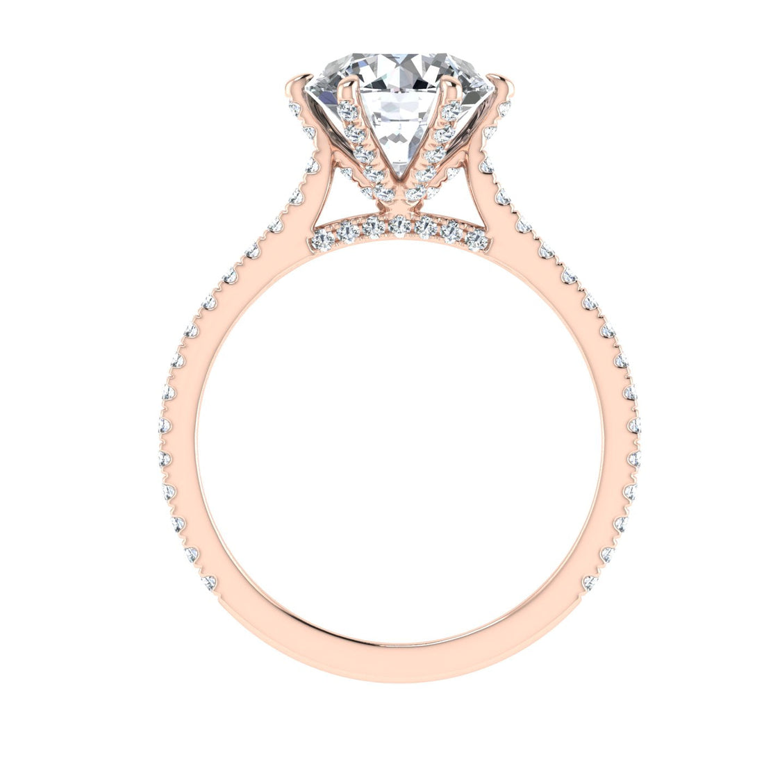 Devotion Round Cut Side Stones Moissanite Engagement Ring Rose Gold