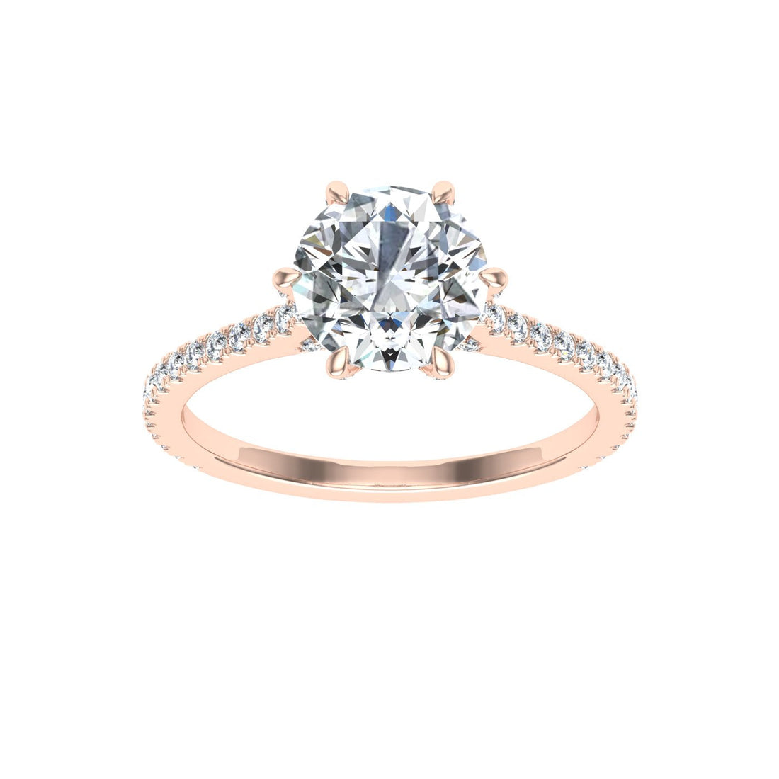 Devotion Round Cut Side Stones Moissanite Engagement Ring Rose Gold