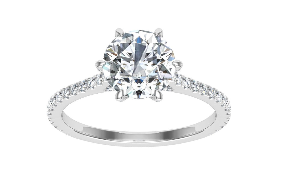 Devotion Round Cut Side Stones Moissanite Engagement Ring White Gold