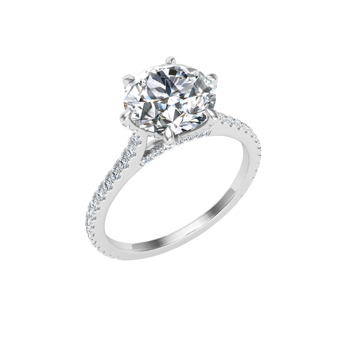 Devotion Round Cut Side Stones Moissanite Engagement Ring White Gold