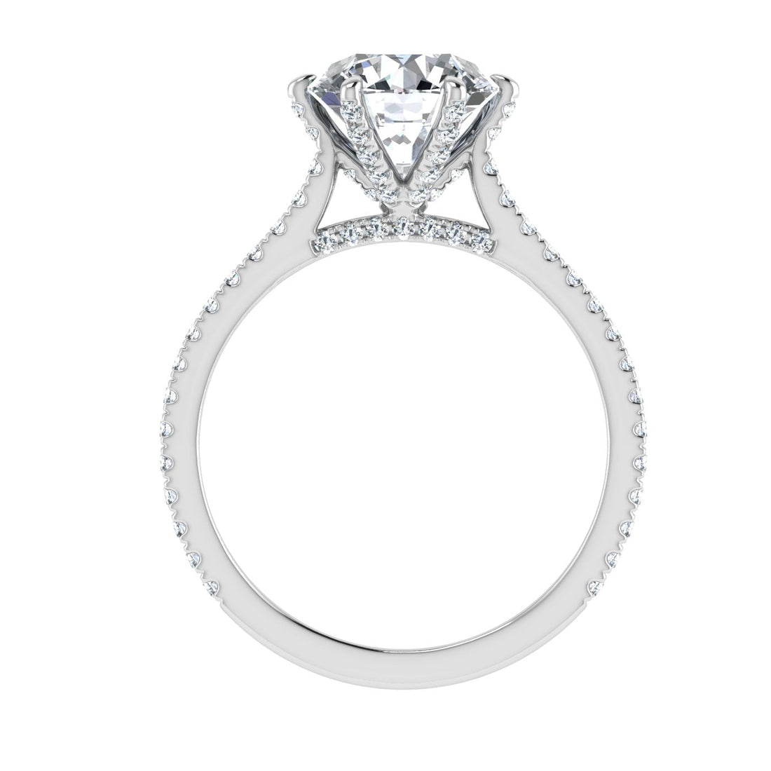 Devotion Round Cut Side Stones Moissanite Engagement Ring White Gold