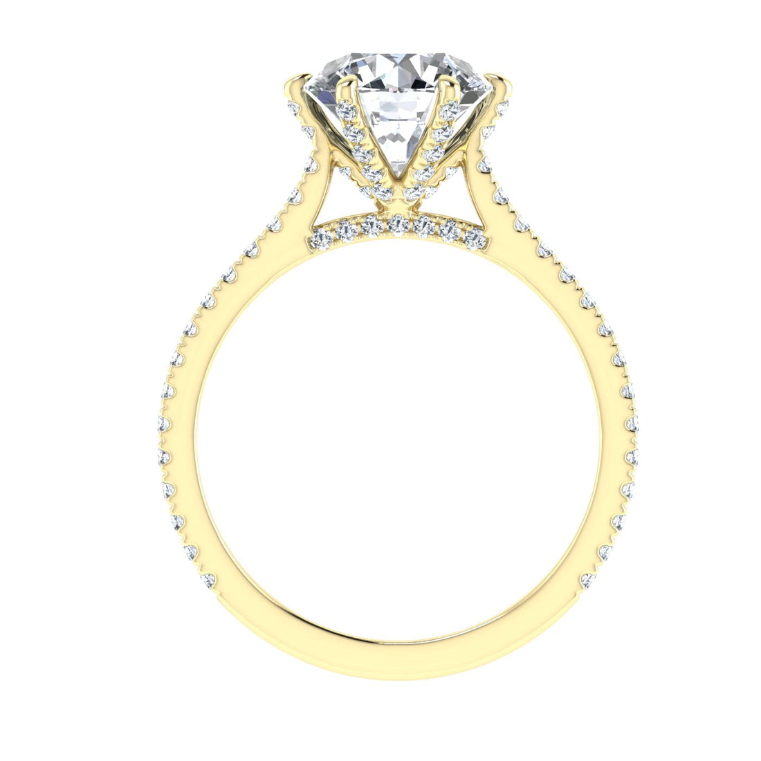 Devotion Round Cut Side Stones Moissanite Engagement Ring Yellow Gold