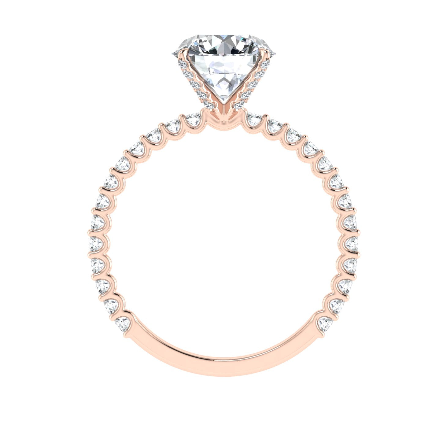 Dewdrop Round Cut Side Stones Moissanite Engagement Ring Rose Gold