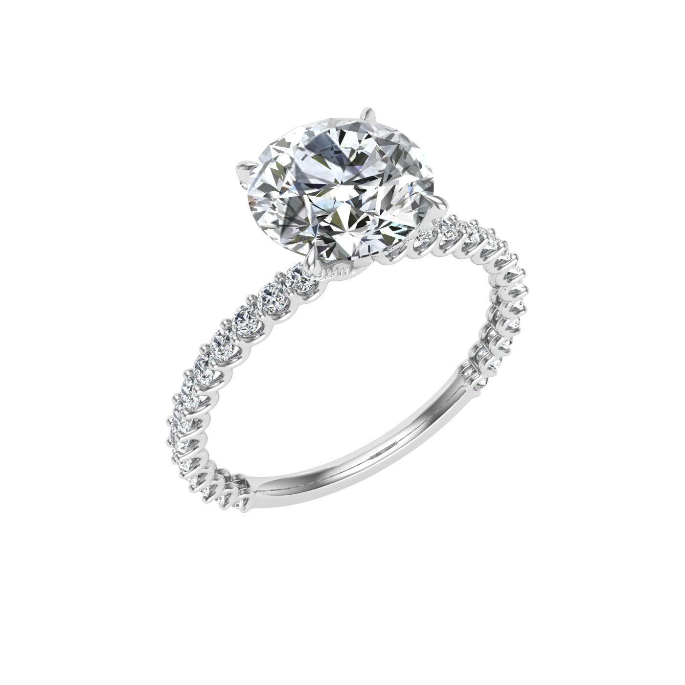 Dewdrop Round Cut Side Stones Moissanite Engagement Ring White Gold