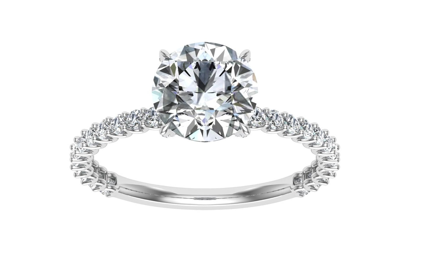 Dewdrop Round Cut Side Stones Moissanite Engagement Ring White Gold