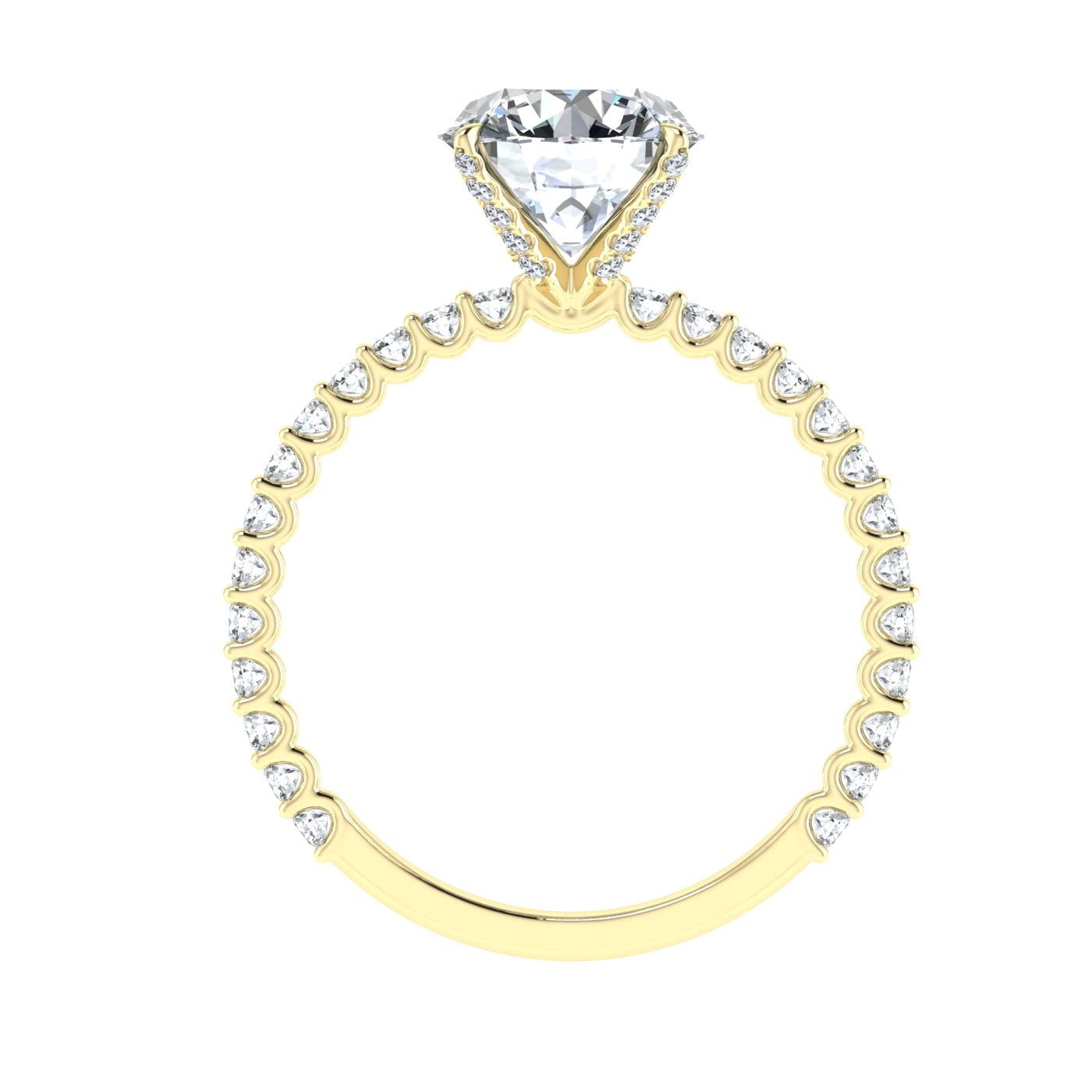 Dewdrop Round Cut Side Stones Moissanite Engagement Ring Yellow Gold