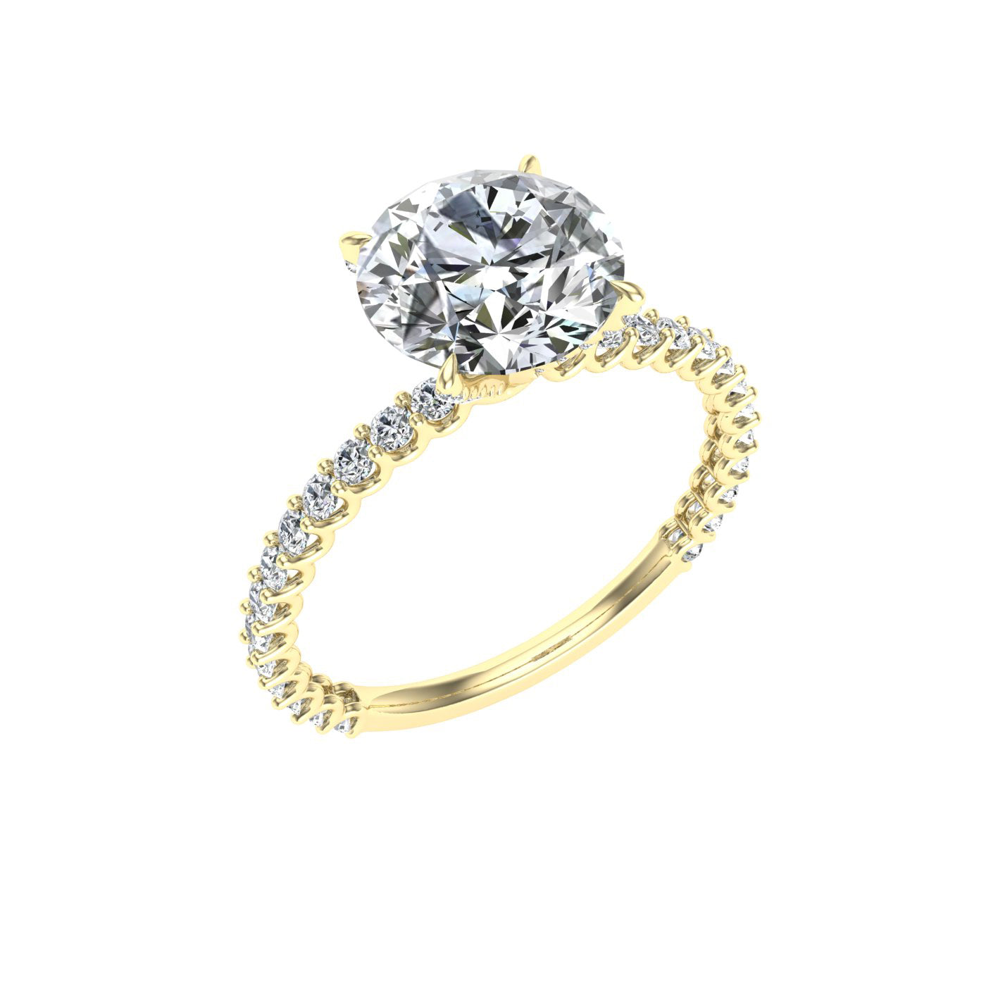 Dewdrop Round Cut Side Stones Moissanite Engagement Ring Yellow Gold