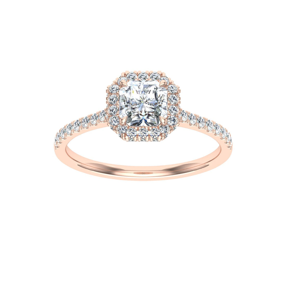 Dewdrops Asscher Cut Halo Moissanite Engagement Ring Rose Gold