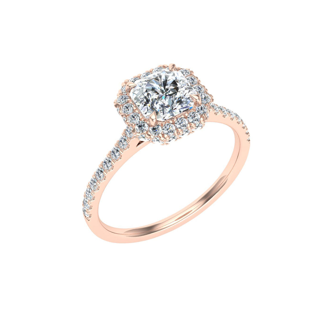 Dewdrops Asscher Cut Halo Moissanite Engagement Ring Rose Gold