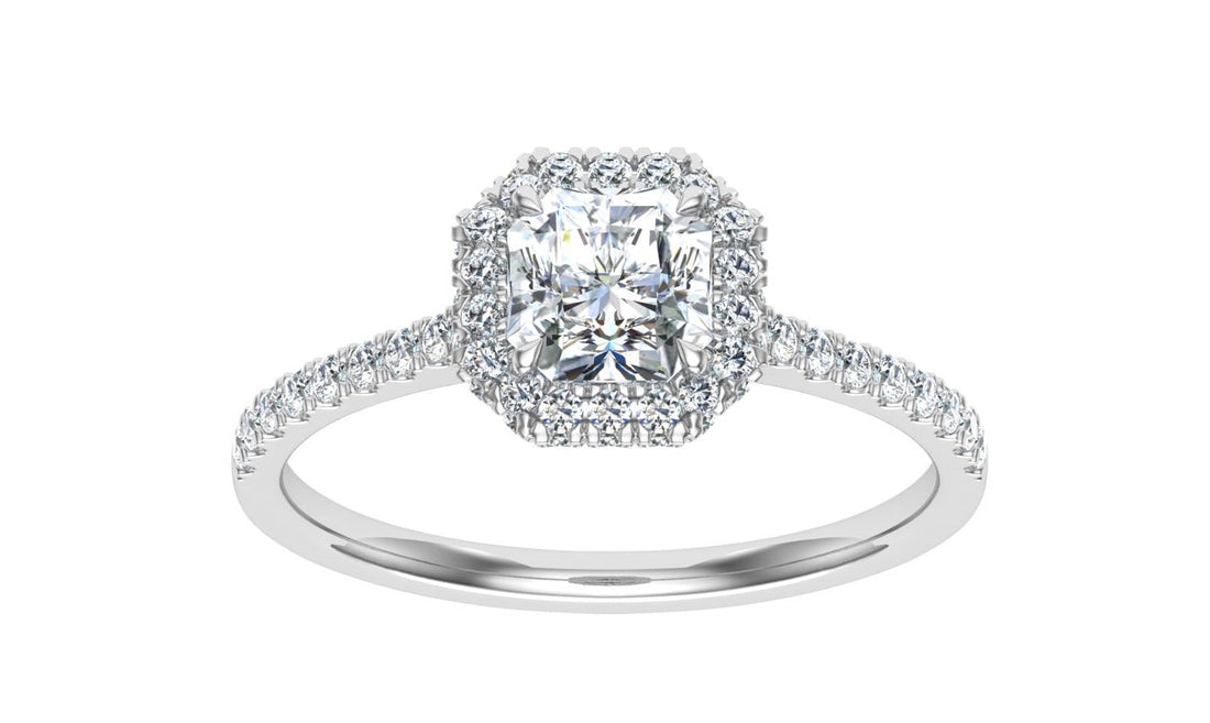 Dewdrops Asscher Cut Halo Moissanite Engagement Ring White Gold