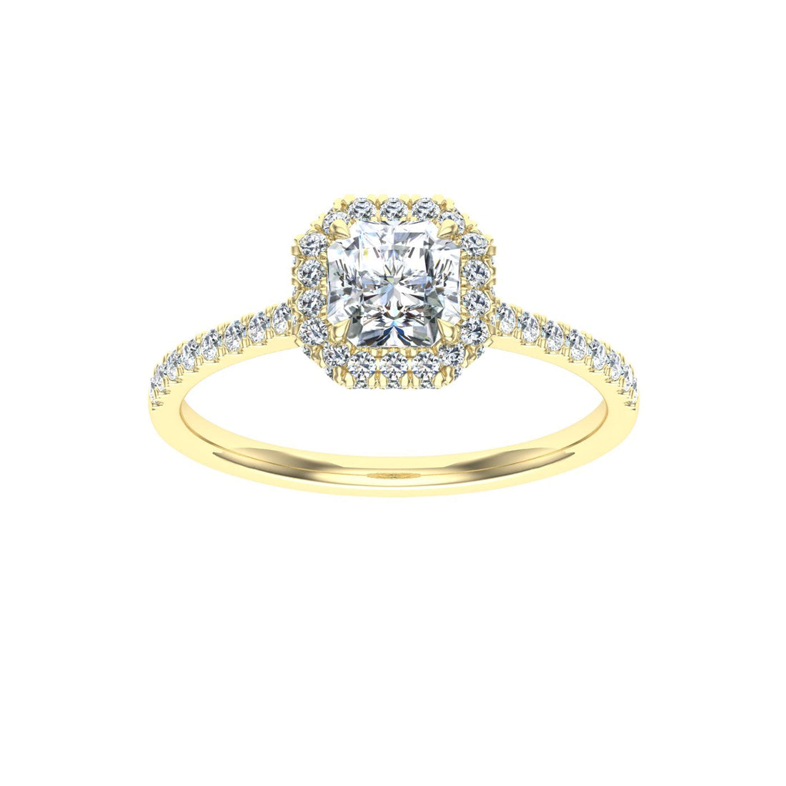 Dewdrops Asscher Cut Halo Moissanite Engagement Ring Yellow Gold