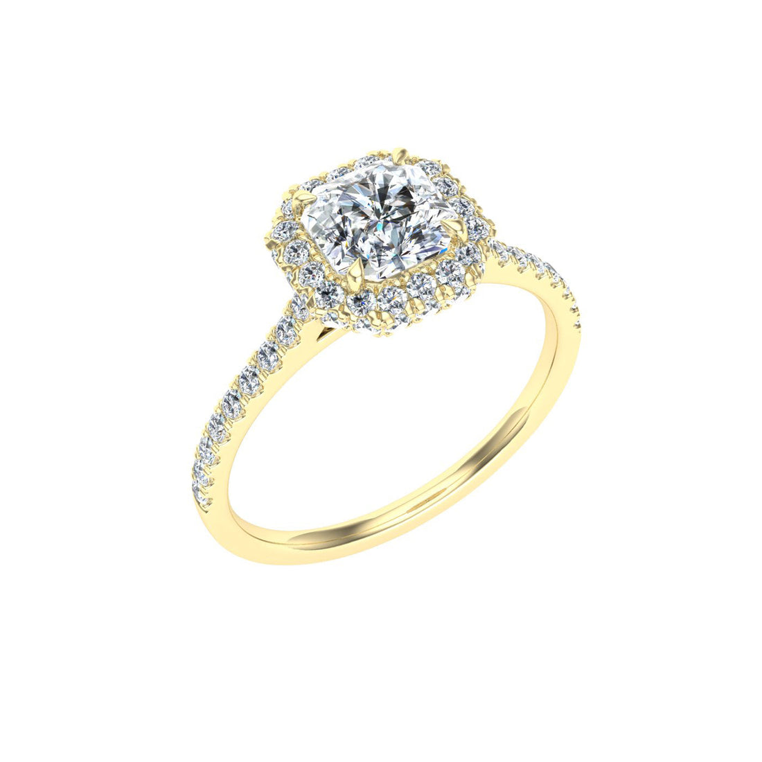 Dewdrops Asscher Cut Halo Moissanite Engagement Ring Yellow Gold