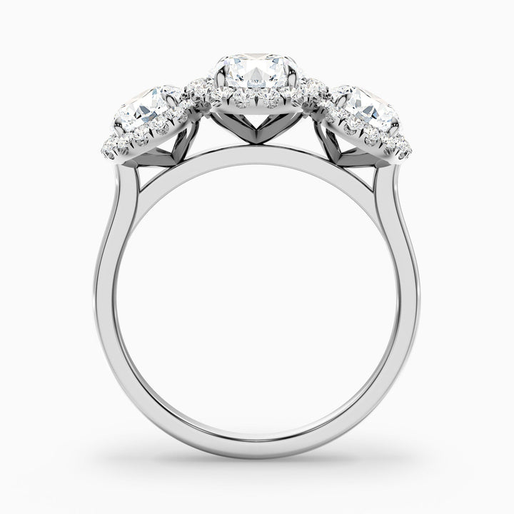 Diamira 1 Carat Three Stone Round Halo Lab Grown Diamond Ring 