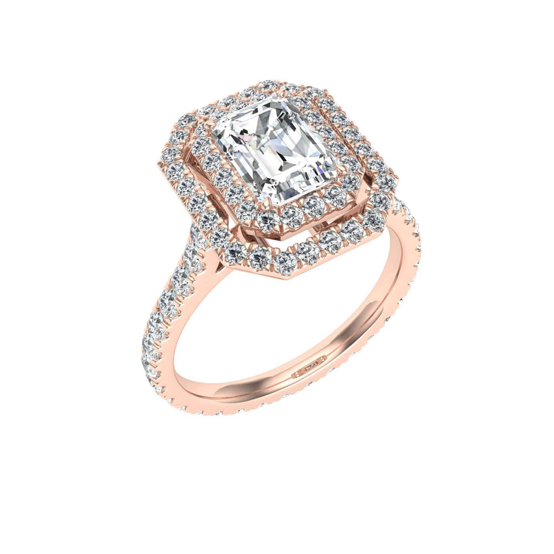 Dream Emerald Cut Halo Moissanite Engagement Ring Rose Gold