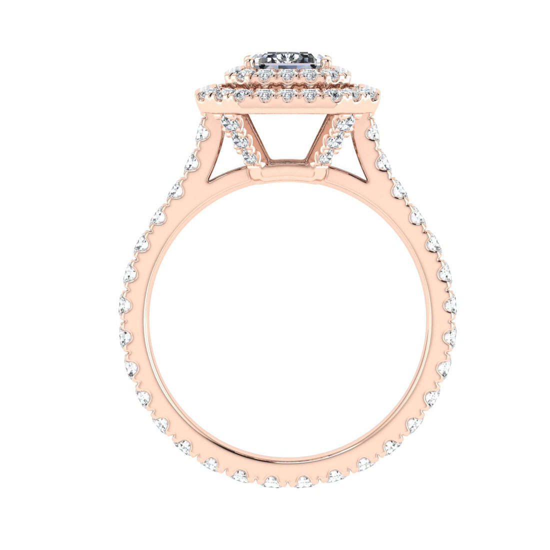 Dream Emerald Cut Halo Moissanite Engagement Ring Rose Gold