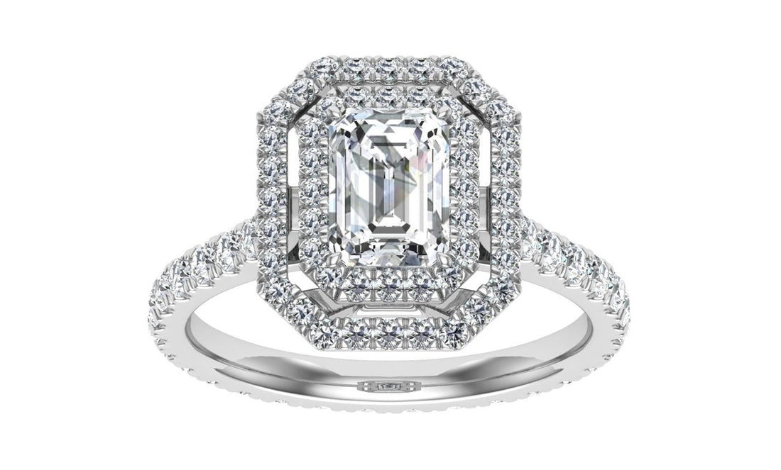 Dream Emerald Cut Halo Moissanite Engagement Ring White Gold