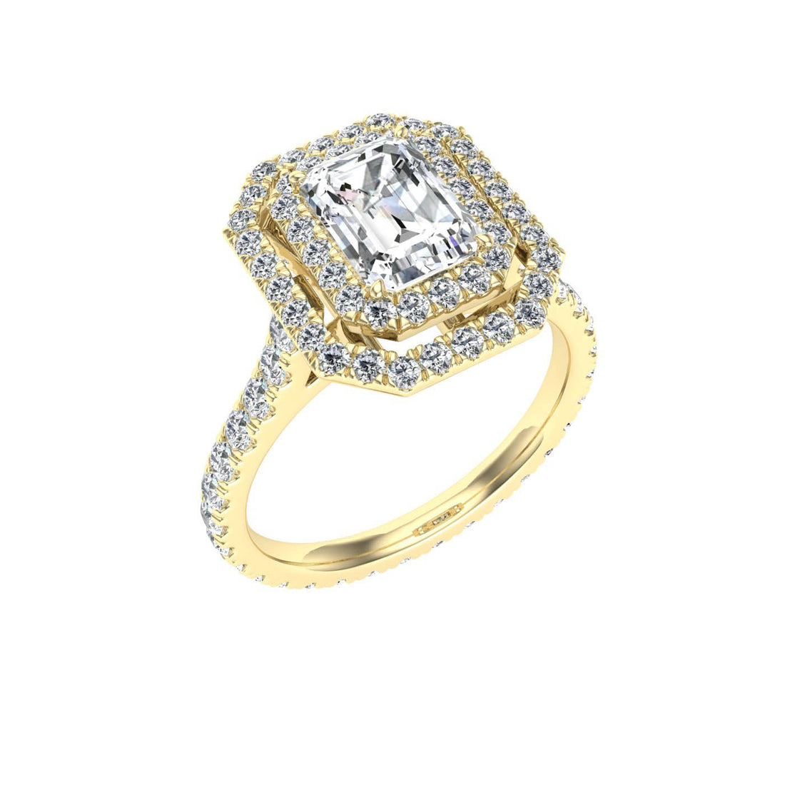 Dream Emerald Cut Halo Moissanite Engagement Ring Yellow Gold