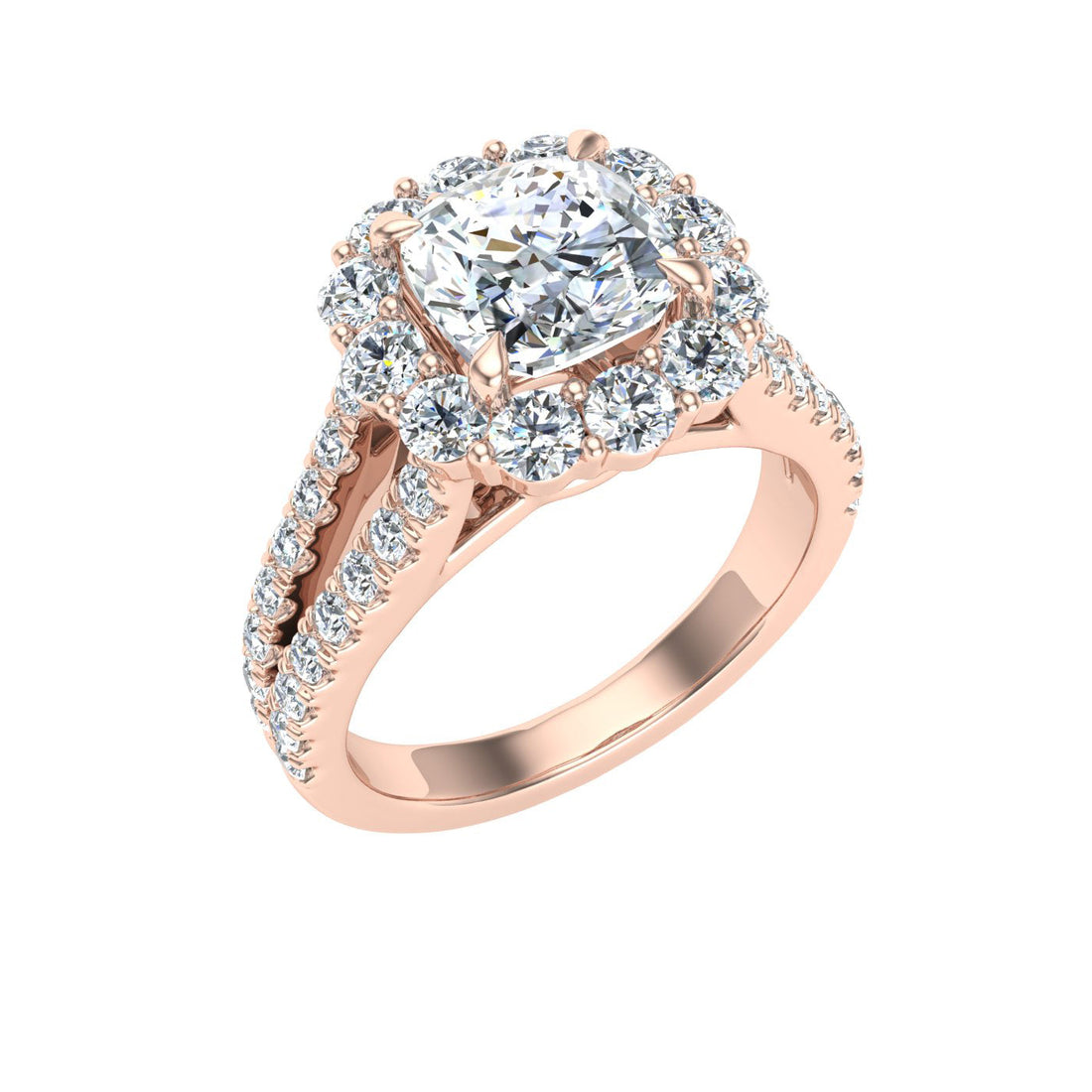 Dreams Cushion Cut Halo Moissanite Engagement Ring Rose Gold