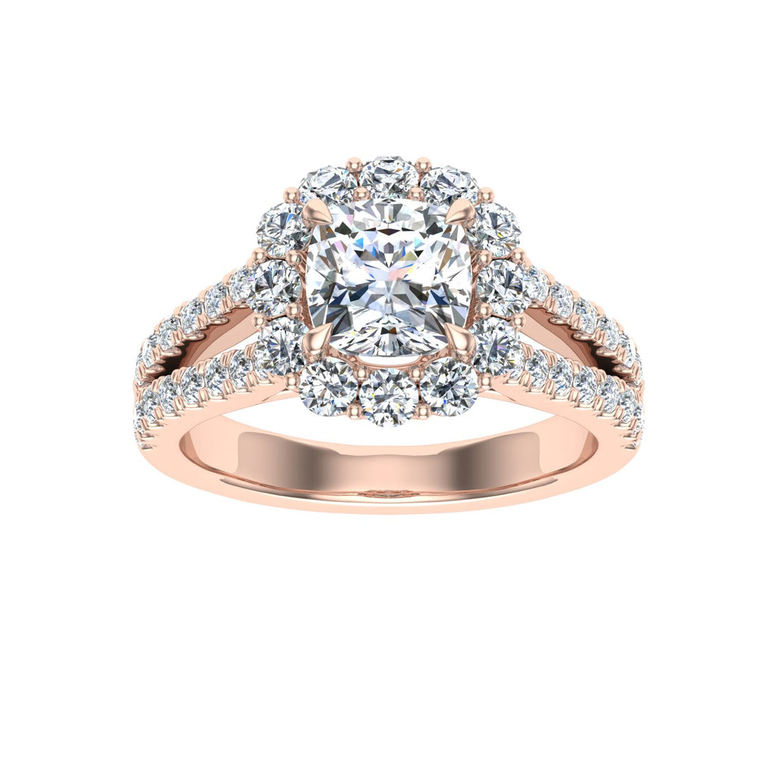 Dreams Cushion Cut Halo Moissanite Engagement Ring Rose Gold