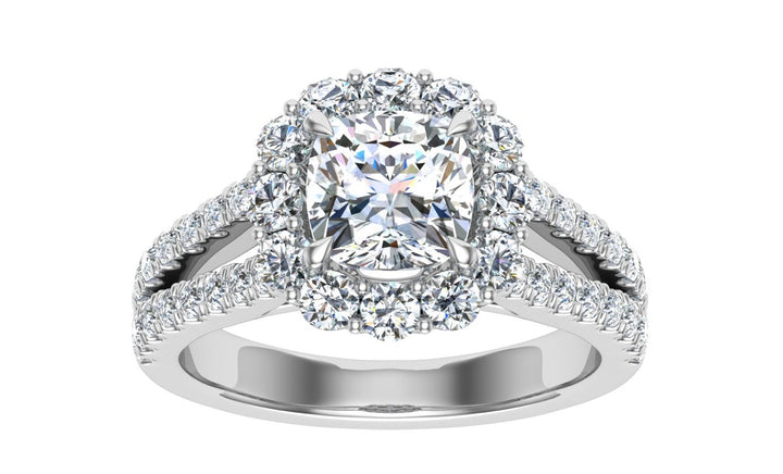 Dreams Cushion Cut Halo Moissanite Engagement Ring White Gold