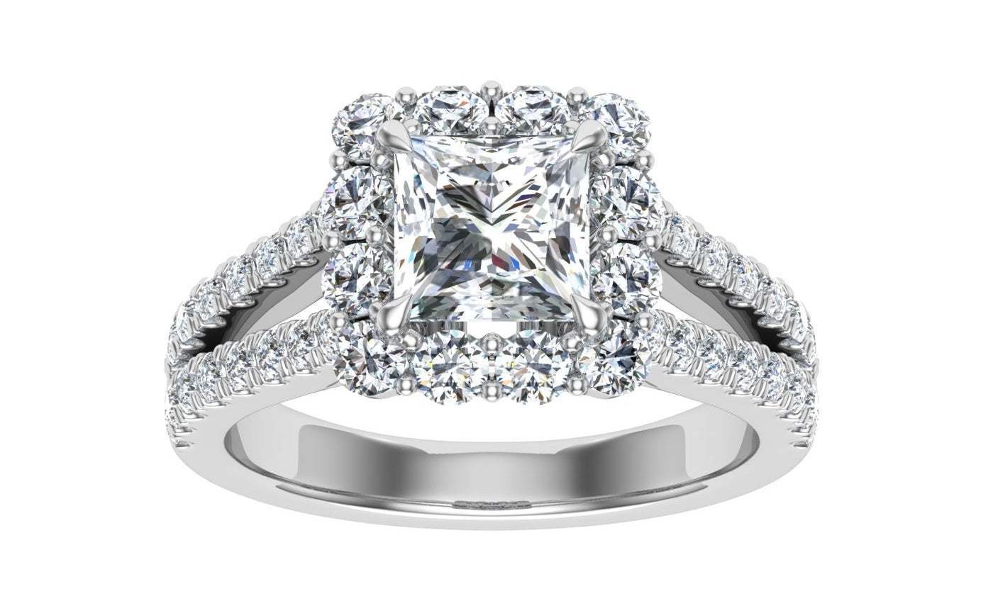 Dreams Princess Halo Moissanite Engagement Ring