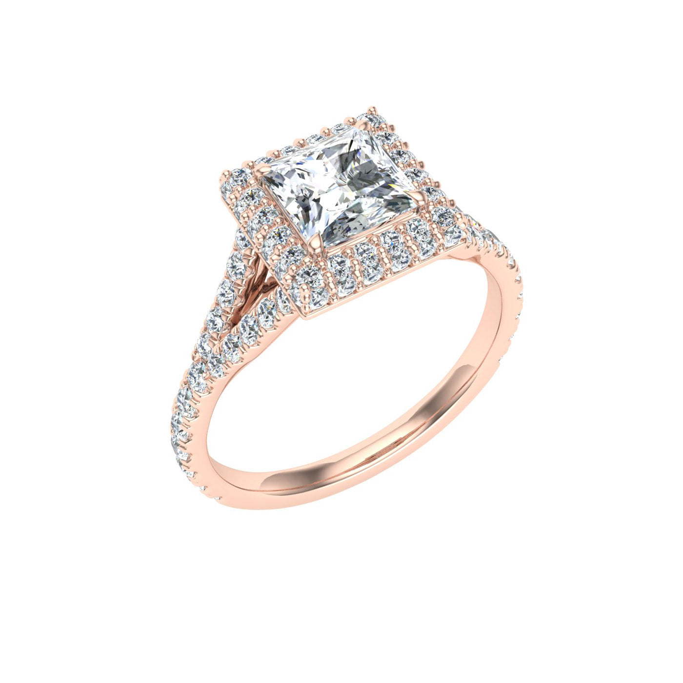 Dreamscape Princess Cut Side Stones Moissanite Engagement Ring Rose Gold