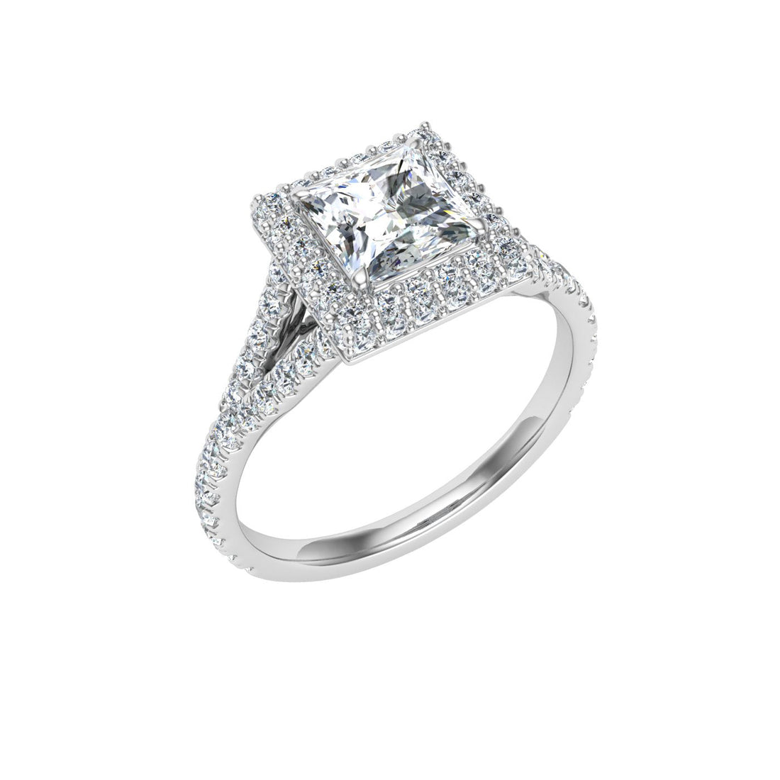 Dreamscape Princess Cut Side Stones Moissanite Engagement Ring White Gold