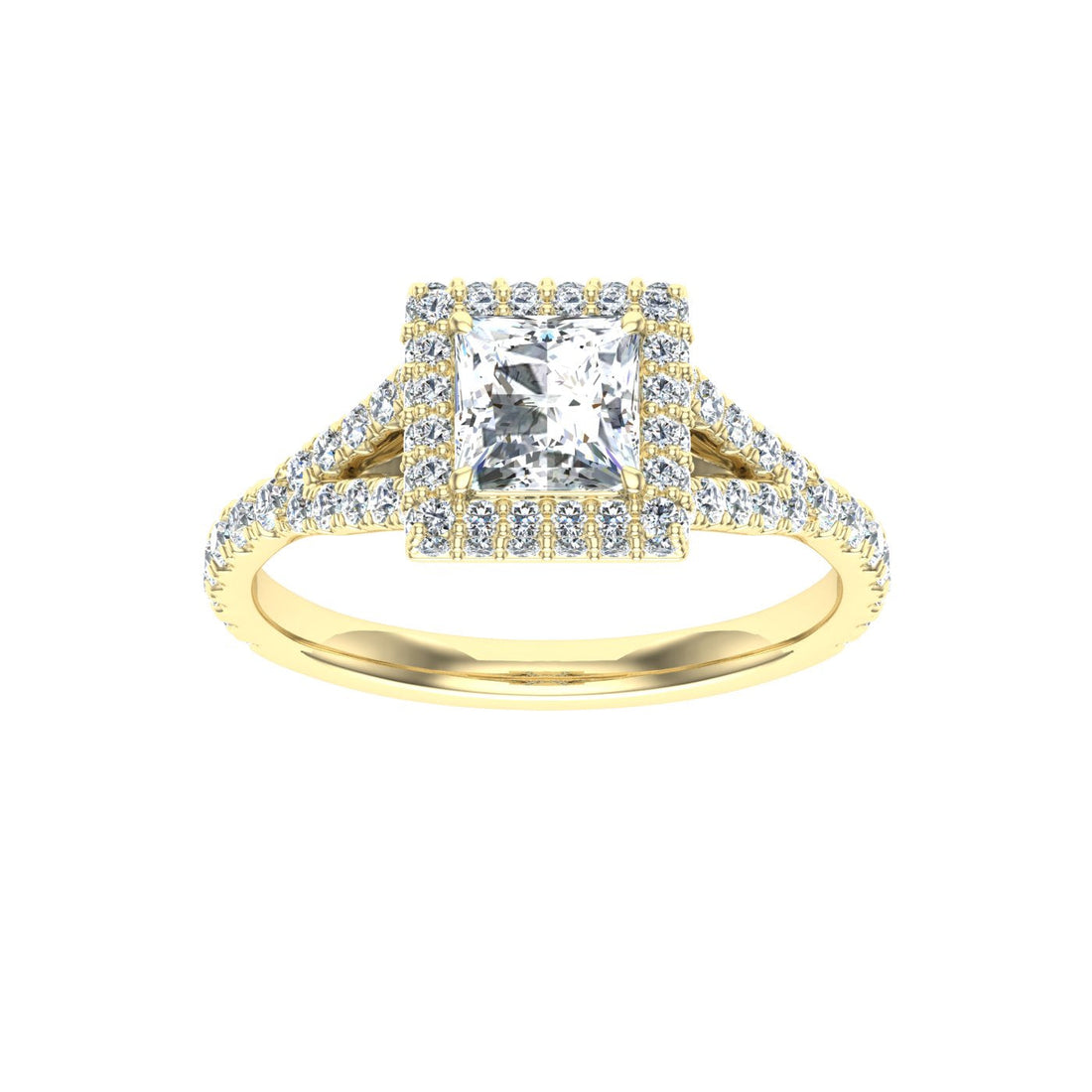 Dreamscape Princess Cut Side Stones Moissanite Engagement Ring Yellow Gold