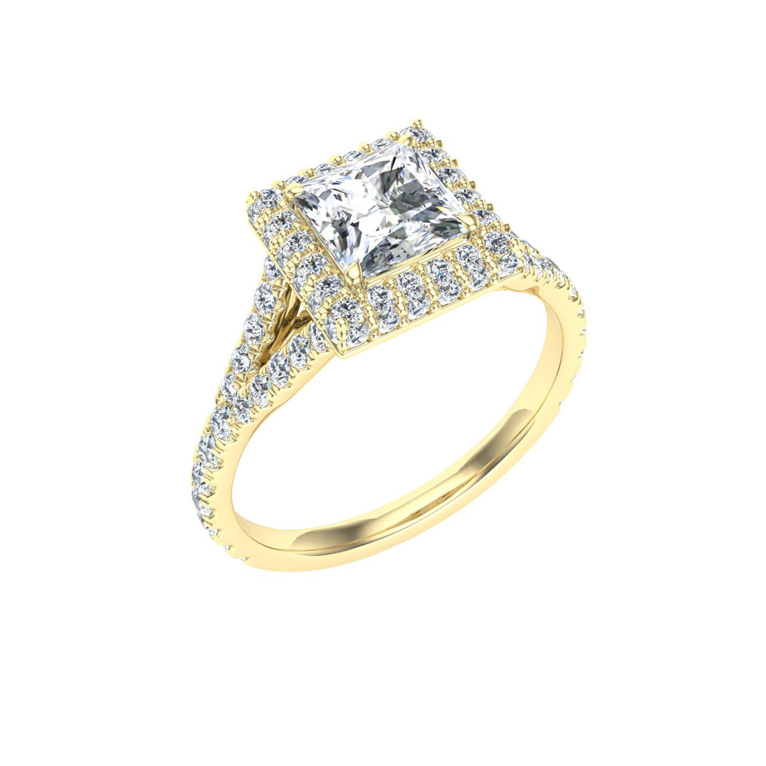 Dreamscape Princess Cut Side Stones Moissanite Engagement Ring Yellow Gold