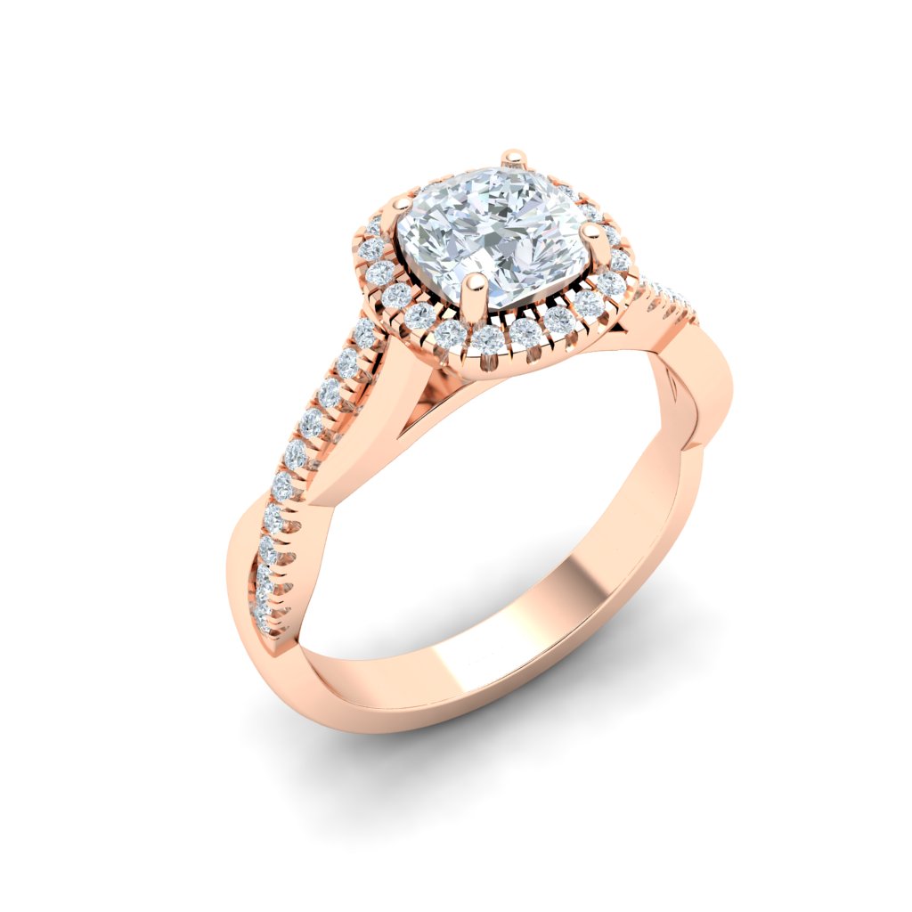 Drift Cushion Cut Twisted Band Moissanite Engagement Ring Rose Gold