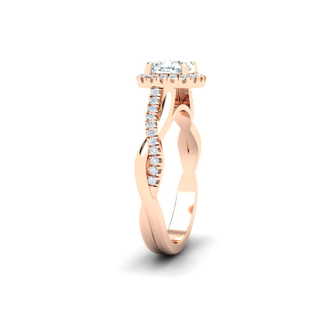 Drift Cushion Cut Twisted Band Moissanite Engagement Ring Rose Gold