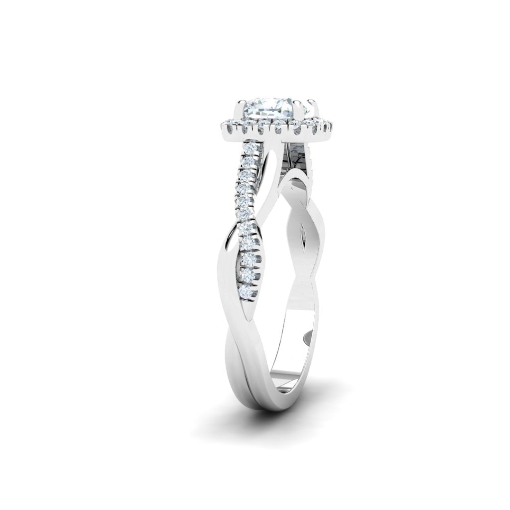 Drift Cushion Cut Twisted Band Moissanite Engagement Ring White Gold