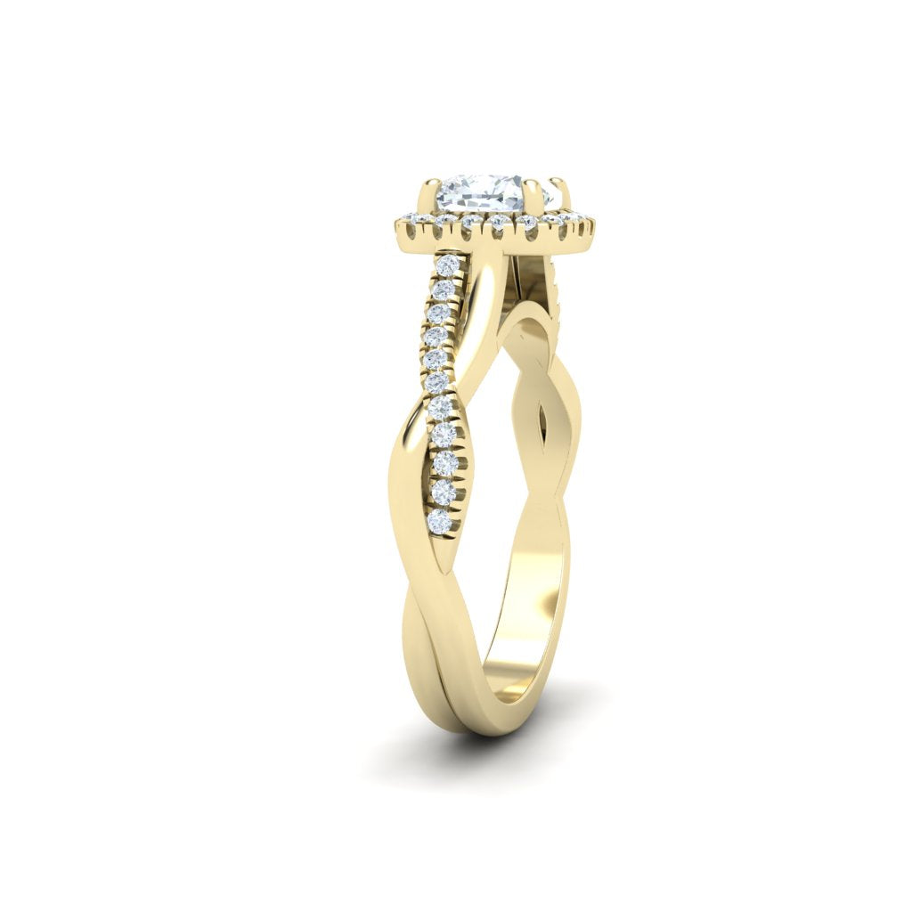 Drift Cushion Cut Twisted Band Moissanite Engagement Ring Yellow Gold