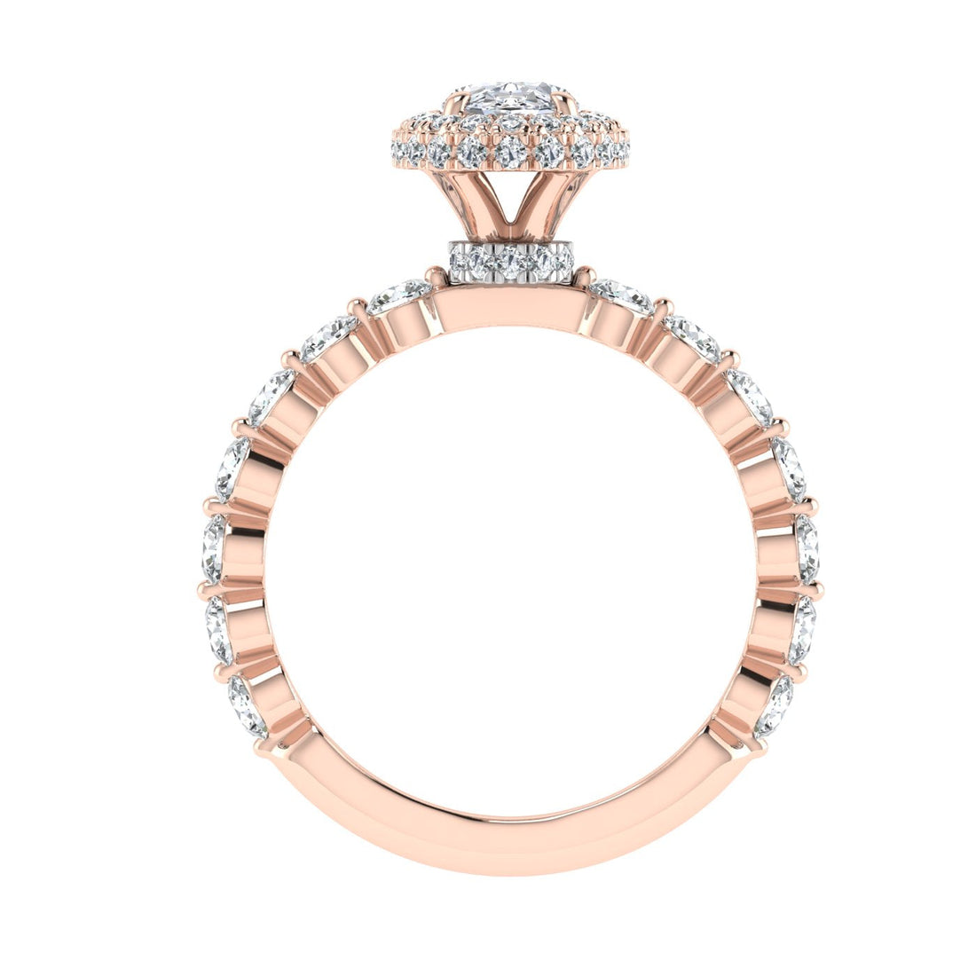 Droplet Oval Cut Double Edge Halo Moissanite Engagement Ring Rose Gold