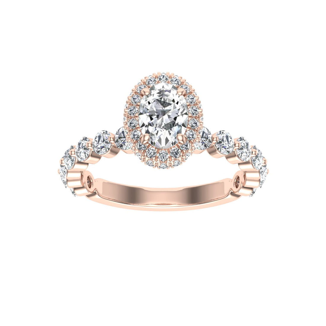 Droplet Oval Cut Double Edge Halo Moissanite Engagement Ring Rose Gold