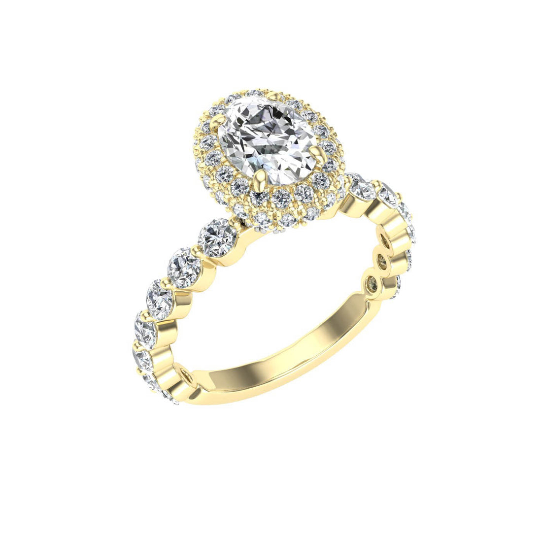 Droplet Oval Cut Double Edge Halo Moissanite Engagement Ring Yellow Gold