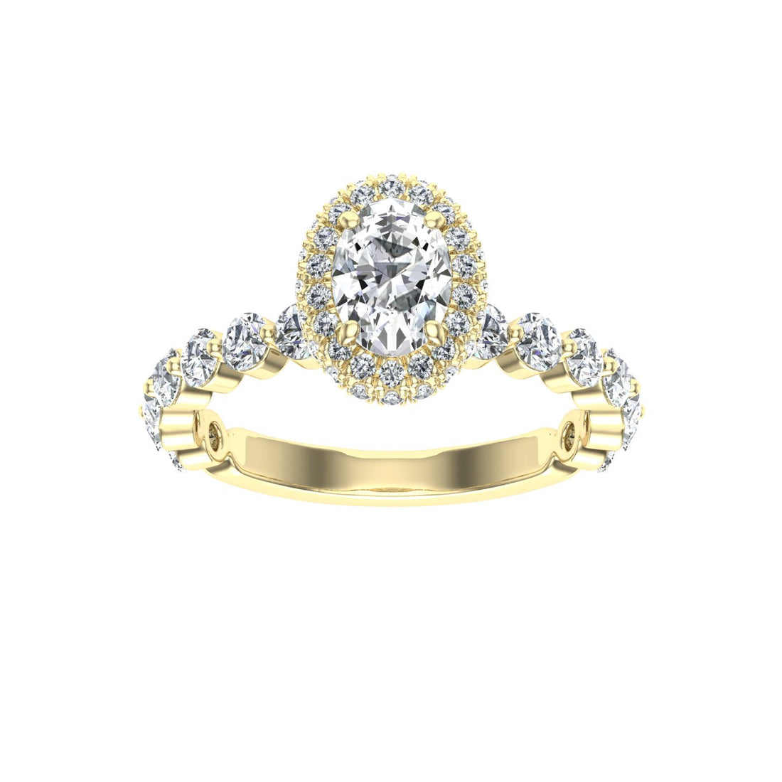 Droplet Oval Cut Double Edge Halo Moissanite Engagement Ring Yellow Gold