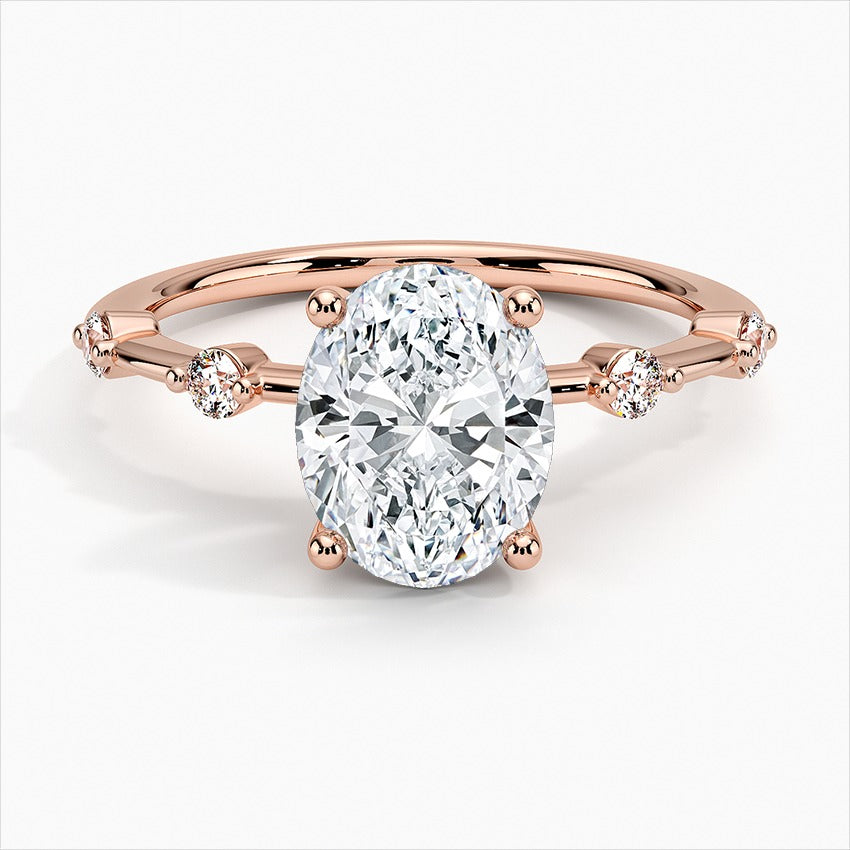 Duet Four-Prong Oval Moissanite Engagement Ring Rose Gold