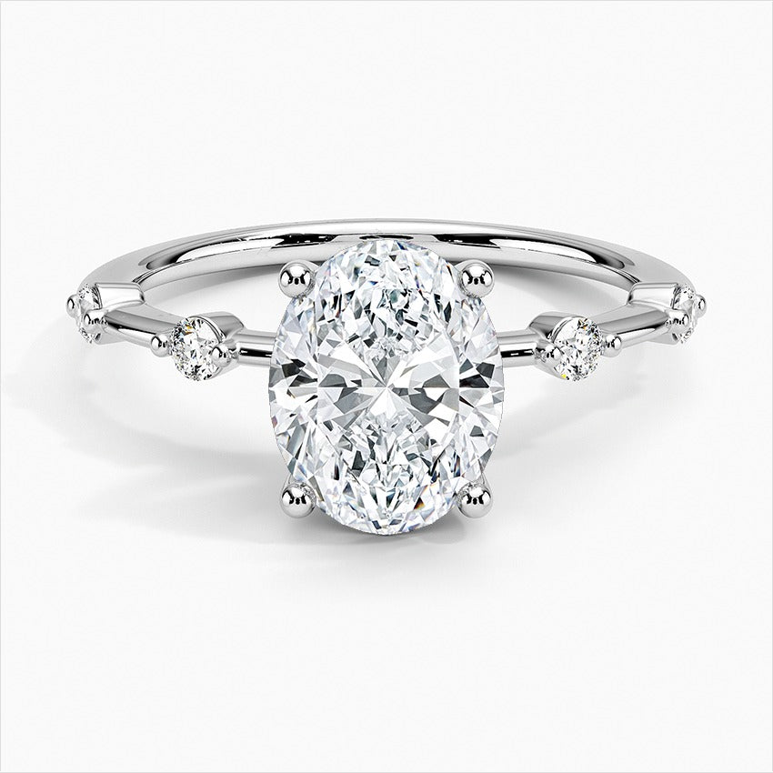 Duet Four-Prong Oval Moissanite Engagement Ring White Gold