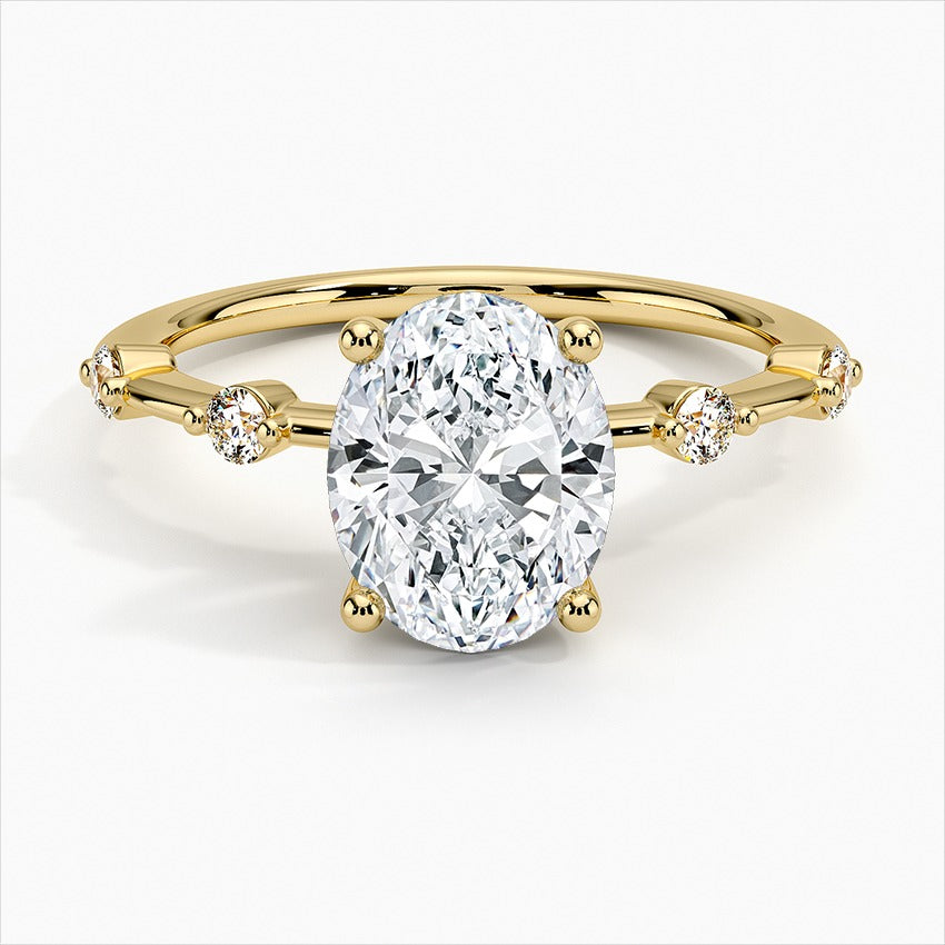 Duet Four-Prong Oval Moissanite Engagement Ring Yellow Gold