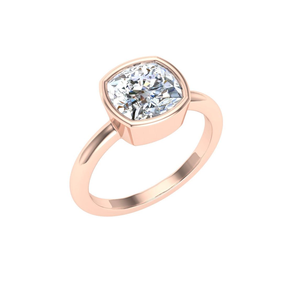 Dynasty Cushion Cut Bezel Solitaire Moissanite Engagement Ring Rose Gold