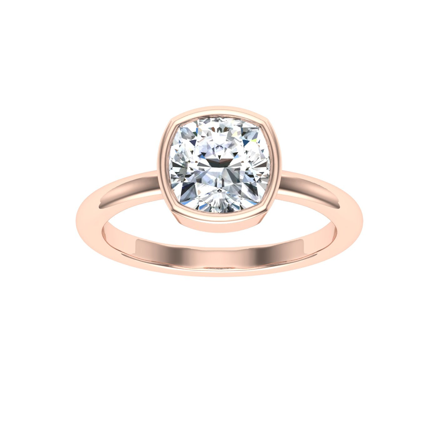 Dynasty Cushion Cut Bezel Solitaire Moissanite Engagement Ring Rose Gold