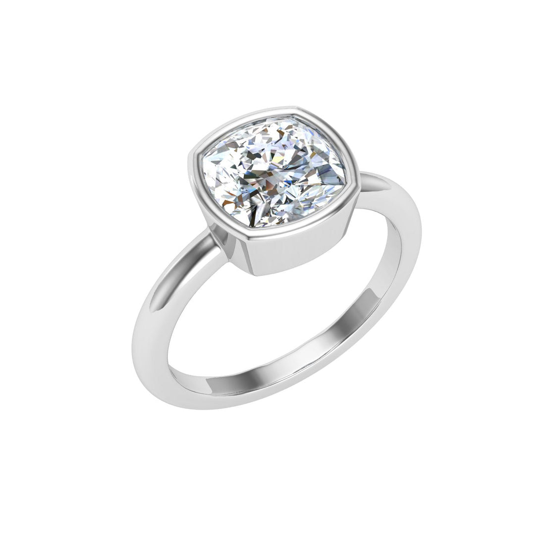 Dynasty Cushion Cut Bezel Solitaire Moissanite Engagement Ring White Gold