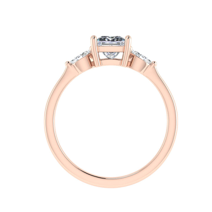 Majestic Princess 3 Stone Moissanite Engagement Ring  Rose Gold